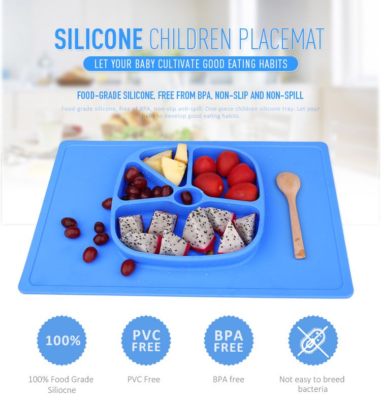 silicone placemat baby, One-piece silicone placemat + plate contains kids' messes