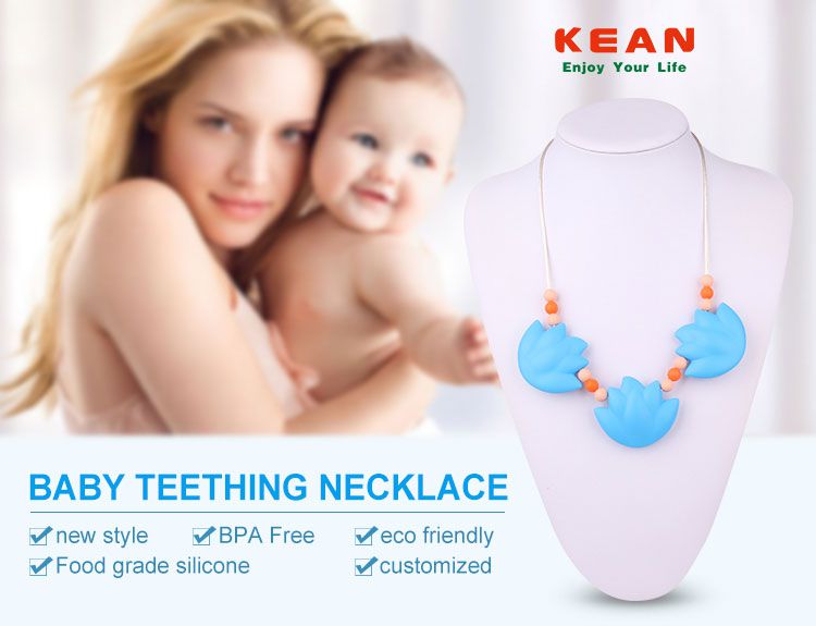 silicone baby necklace for mom wear, safety for baby teething necklace