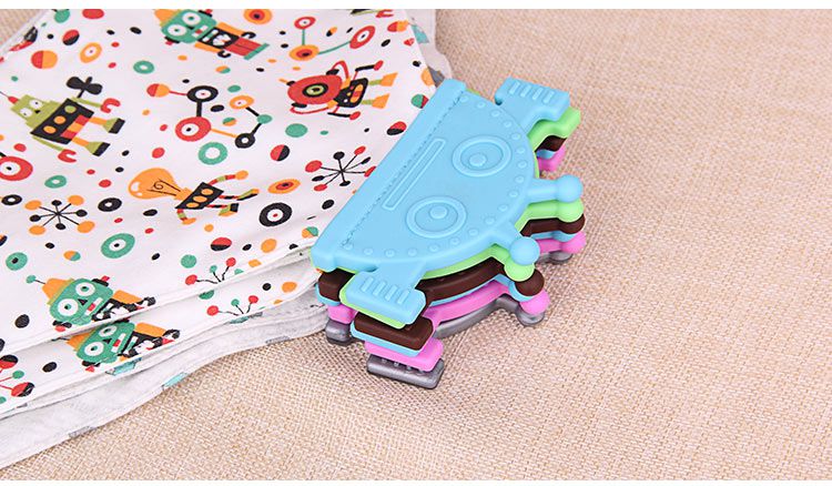 Baby waterproof silicone bib with teether Robot