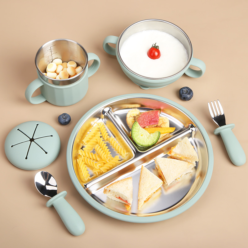 Stainless Steel Silicone Baby Feeding Set Stainless Steel Silicone Baby Feeding Set