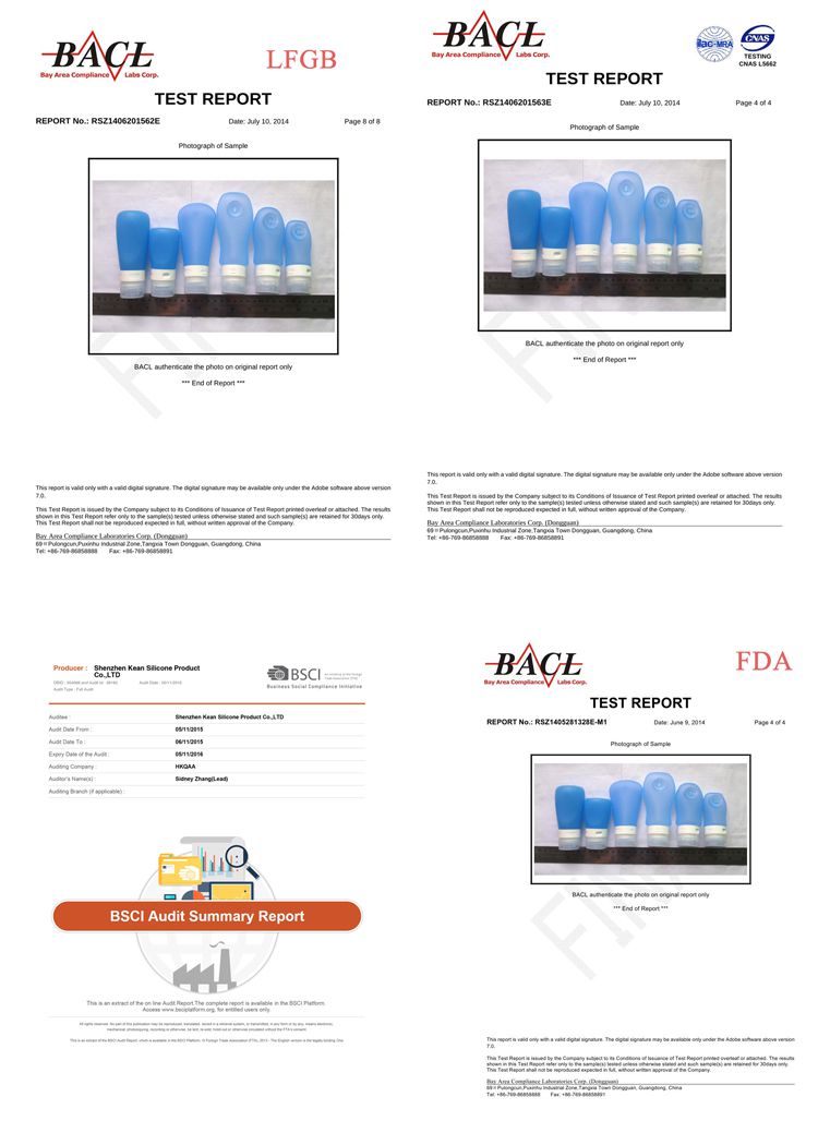 travel bottles for liquid certificate