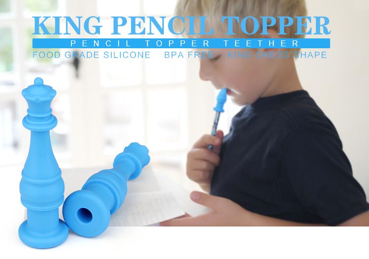 silicone toys for autism kids, bpa free silicone king toys Chewable Pencil Topper