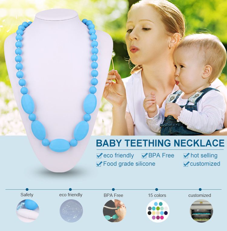 Silicone teething necklace wholesale, silicone beads necklace for mom