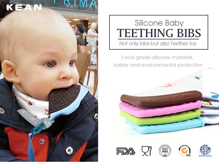 Teething bib Design with BPA Free Silicone Teether Attached