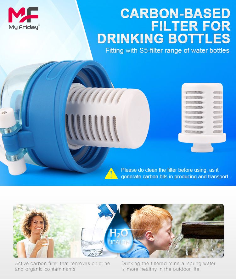 Water bottle filter, active carbon filter for silicone water bottle S5