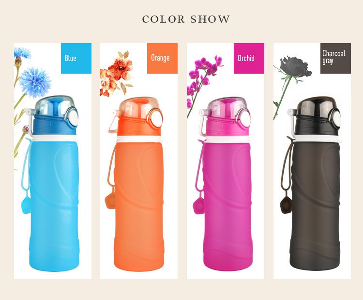 colorful eco squeeze silicone water bottle