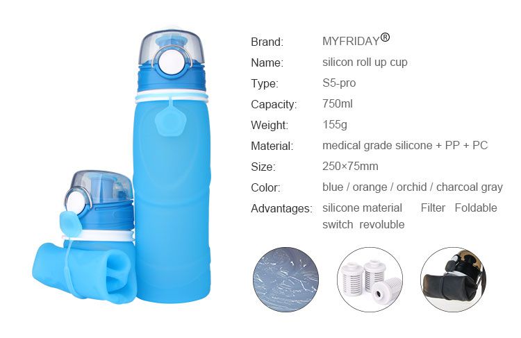 collapsible water bottle with filter, Active carbon filter water bottle