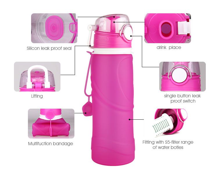 silicone collapsible water bottle with filter