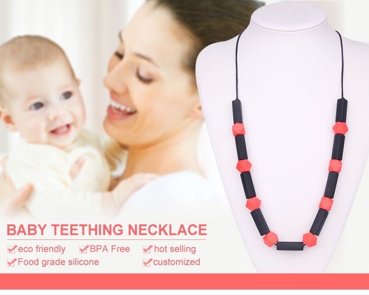 silicone necklace teething, 100% food grade silicone beads necklace