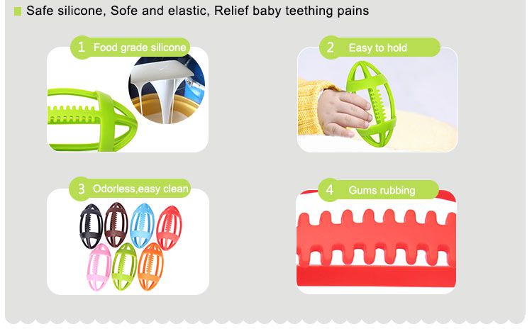 Football Silicone Teether has multiple textures to soothe little gums