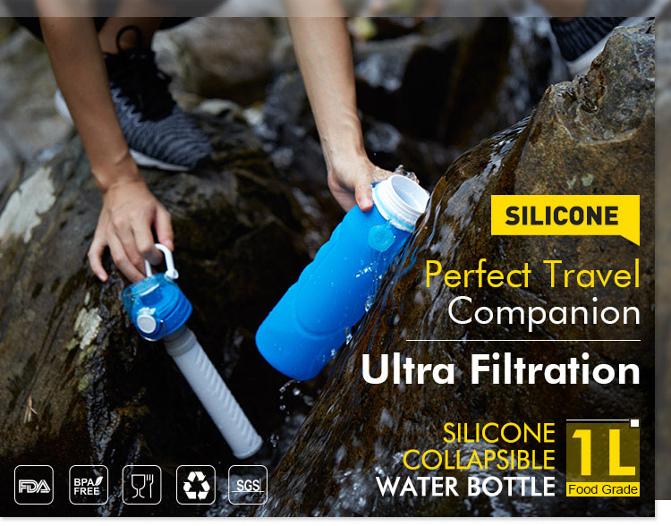 Water bottle with filter for travel, portable water filter bottle