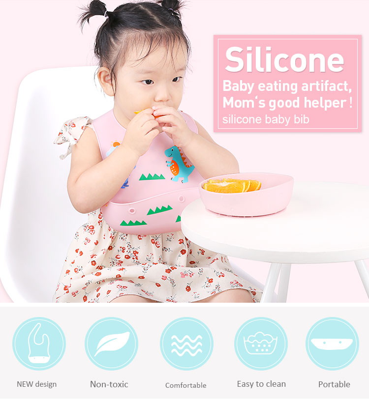 Food Catcher Silicone Baby Bibs with Pocket, Waterproof Roll Up Bib